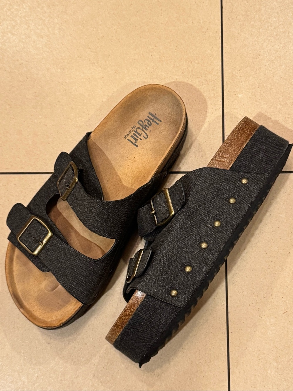 Black Women's Platform Double-Buckle Slide Sandals